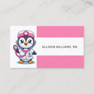 Cute Penguin Nurse Rosa Stethoscope Rand Visitkort