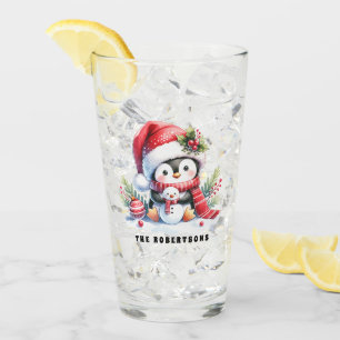 Cute Penguin och Anpassningsbarna Snögubbe - jul Glaskopp