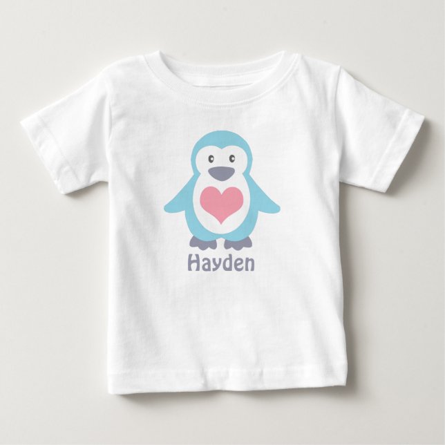 Cute Penguin och Rosa Heart Personlig T Shirt (Framsida)