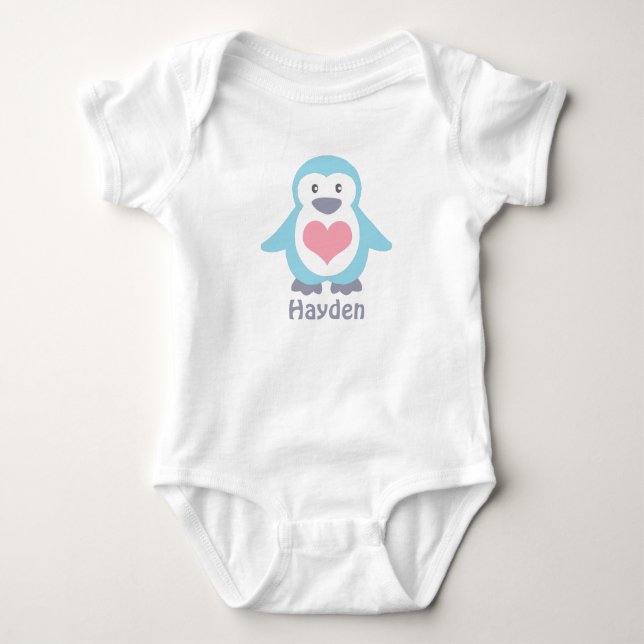 Cute Penguin och Rosa Heart Personlig T Shirt (Framsida)