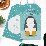 Cute Penguin on Ice Blue Winter Tecknad jul Presentetikett<br><div class="desc">De här märkrna med söta vinter-helgdagar har en fin tecknad penguin med snö som faller i pastellblått färg och en redigerbar text "Glad helg". Lägg till roligt och fin beröring till julklapp, födelsedagskalender eller babyduschpresenter, för barn och till alla som kärlek penguiner och vinter. ・ Anpassa den med text och...</div>