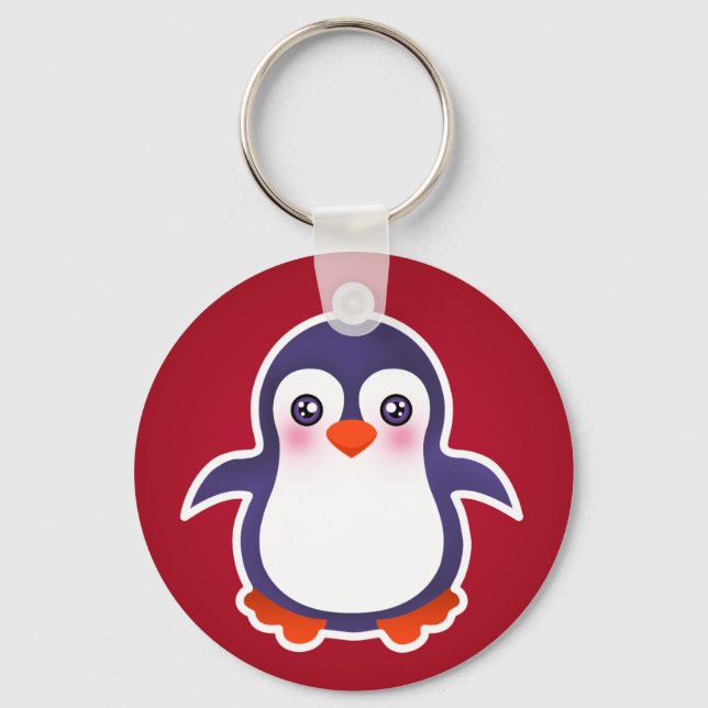 Cute Penguin on Red Background Illustration Nyckelring (Framsida)