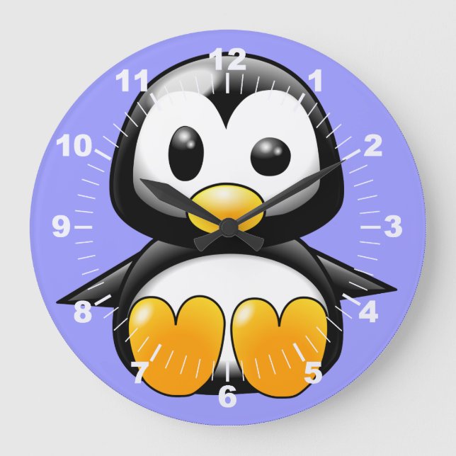 Cute Penguin på Blue Wall Clock Stor Klocka (Framsida)