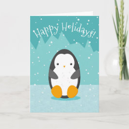 Cute Penguin på is Blue Winter-jul Helgkort