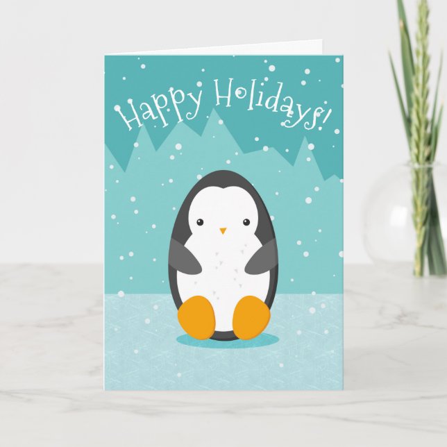 Cute Penguin på is Blue Winter-jul Helgkort (Framsida)