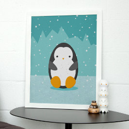 Cute Penguin på isblåvinter-Tecknaden Poster