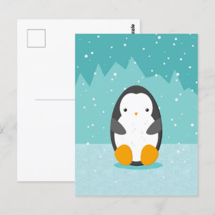 Cute Penguin på isblåvinter-Tecknaden Vykort