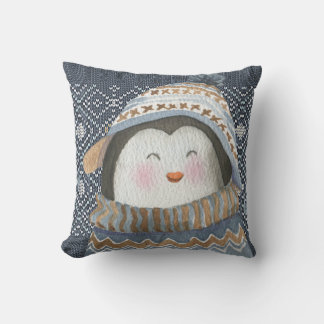 Cute Penguin på Mysiga vintern Sticka Mönster Kudde