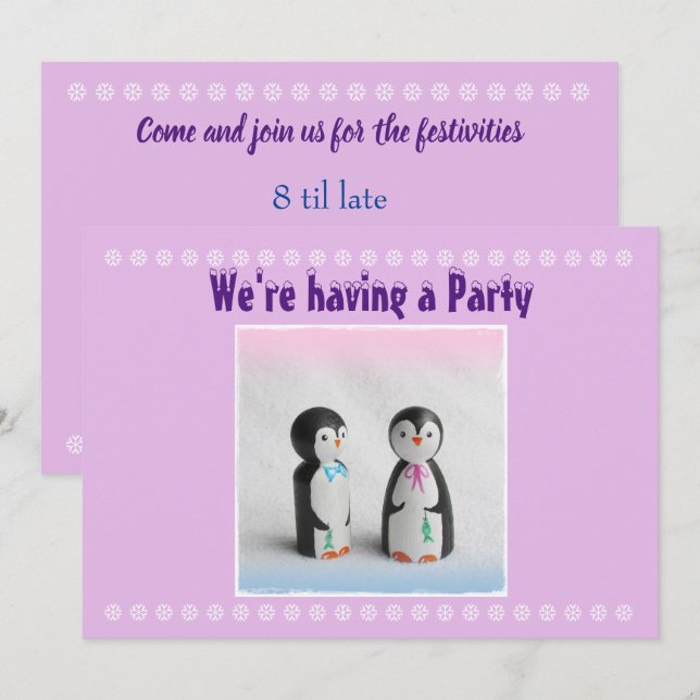 Cute Penguin-partiets inbjudan (Fram/baksida)