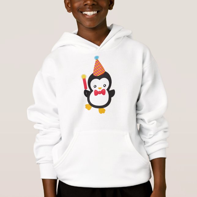 Cute Penguin, Party Hat, Firecracker, Bow Tie T Shirt (Framsida)