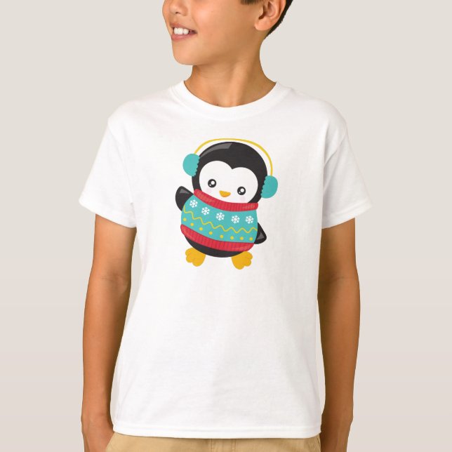 Cute Penguin, Penguin med sötare, öronsvampar T Shirt (Framsida)