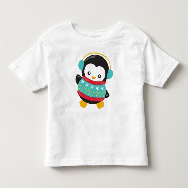 Cute Penguin, Penguin med sötare, öronsvampar T Shirt (Framsida)