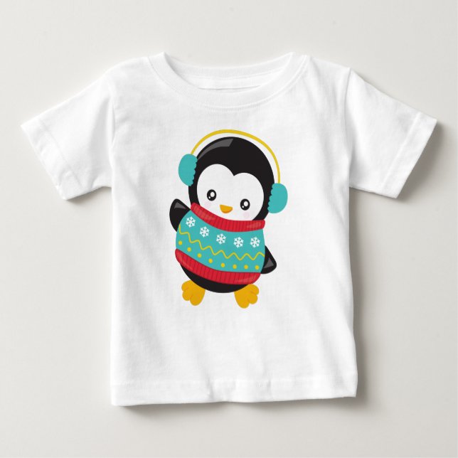 Cute Penguin, Penguin med sötare, öronsvampar T Shirt (Framsida)