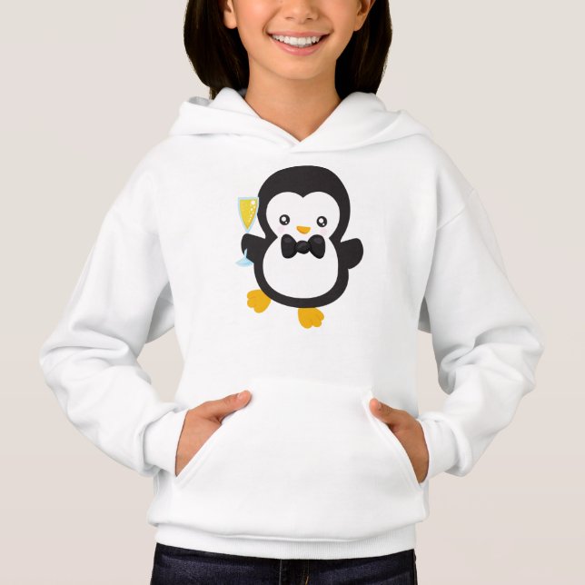 Cute Penguin, Penguin With Champagne, Party T Shirt (Framsida)