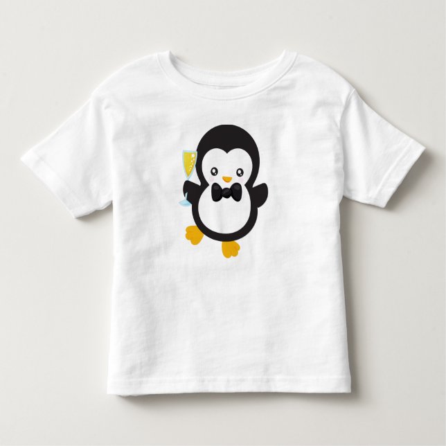 Cute Penguin, Penguin With Champagne, Party T Shirt (Framsida)