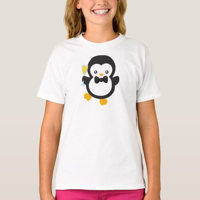 Cute Penguin, Penguin With Champagne, Party T Shirt (Framsida)