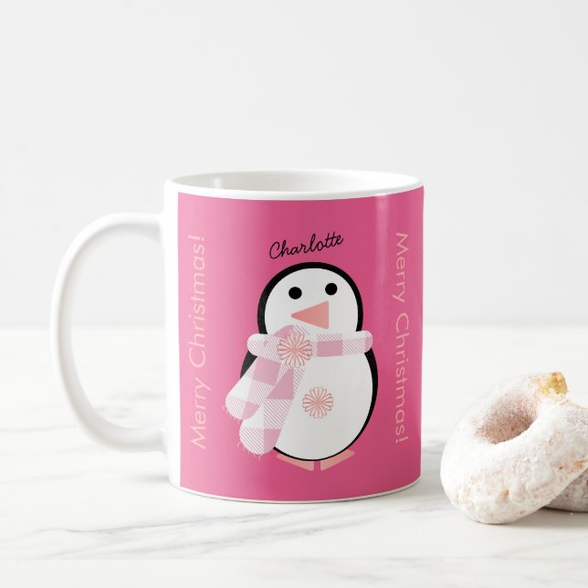 Cute Penguin Personlig God jul Kaffemugg (Med munk)