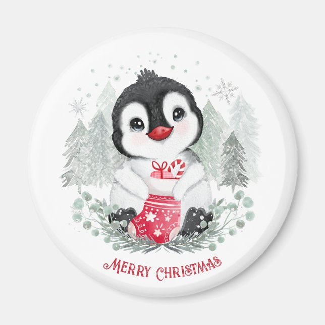 Cute Penguin Personlig, julgranar Magnet (Framsidan)