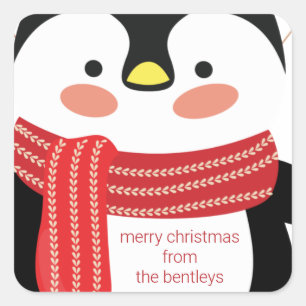 Cute Penguin Personlig julklapp Stickers Fyrkantigt Klistermärke
