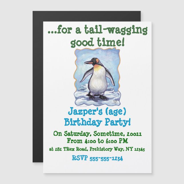 Cute Penguin Personlig Party Magnetisk Inbjudningskort (Fram/baksida)