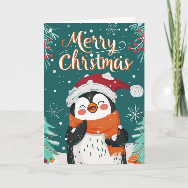 Cute Penguin-Personligen Jul Helgkort (Framsida)