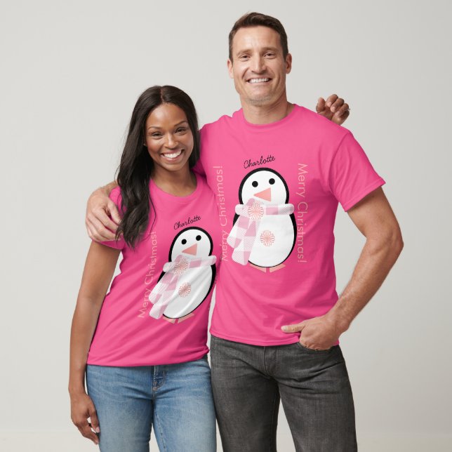 Cute Penguin-Personligen Jul T Shirt (Unisex)