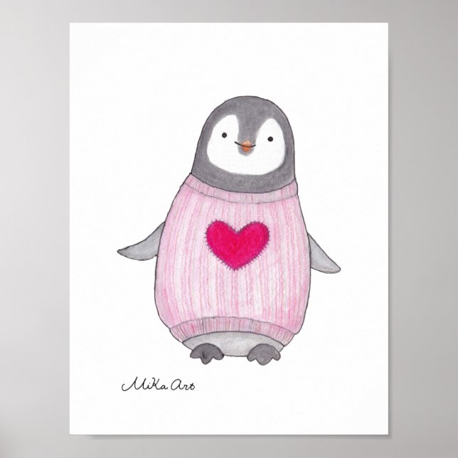 Cute Penguin Poster Penguin Painting Nursery Art (Framsidan)