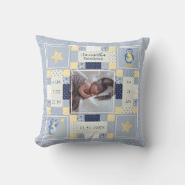 Cute Penguin Quilt Baby Birth Stats Personlig Kudde