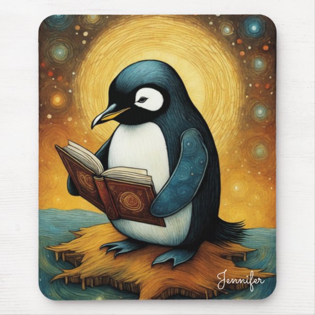 Cute Penguin Reading Bok Namn Musmatta (Framsidan)