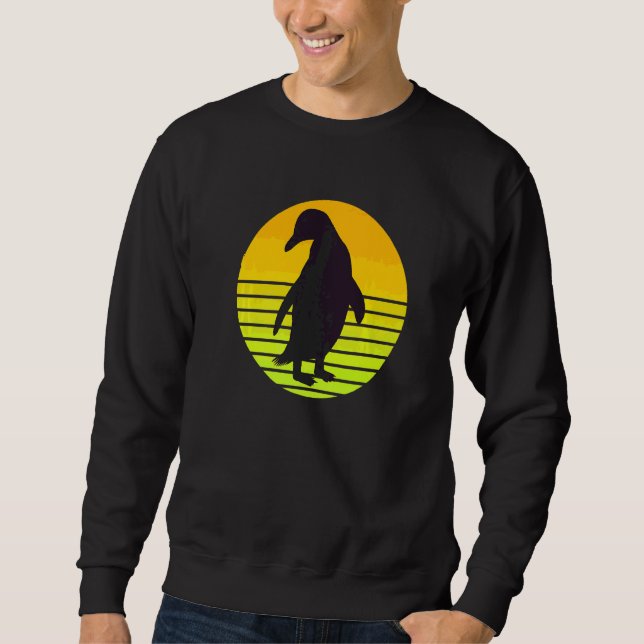 Cute Penguin Retro 1 Lång Ärmad Tröja (Framsida)