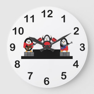 Cute Penguin Rock and roll Music Band Stor Klocka