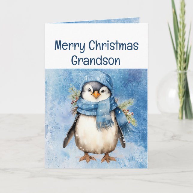 Cute Penguin Roligt Animal Grandson Kids jul Kort (Framsida)