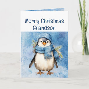 Cute Penguin Roligt Animal Grandson Kids jul Kort