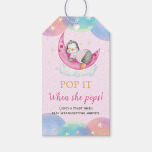 Cute Penguin Rosa Baby Shower poppade det när hon Presentetikett