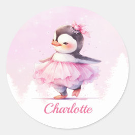 Cute Penguin Rosa Ballerina Runt Klistermärke