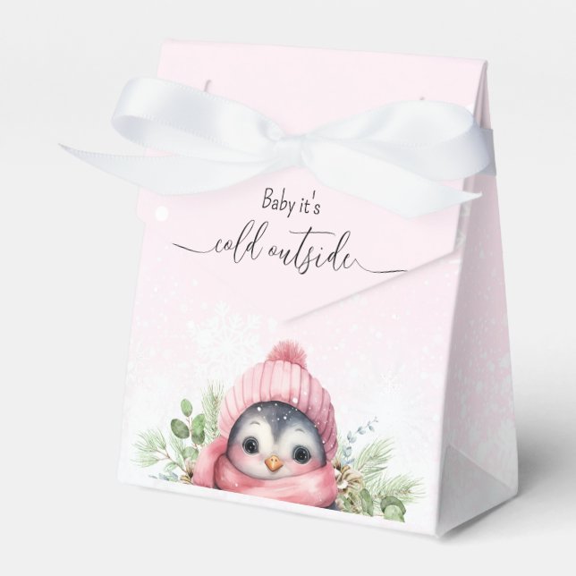 Cute Penguin Rosa Girl Baby Shower Presentaskar (Framsidan Sidan)