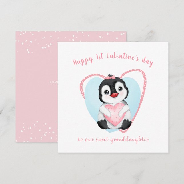 Cute Penguin Rosa Girl Girl Valentine's day Card Kort (Fram/baksida)