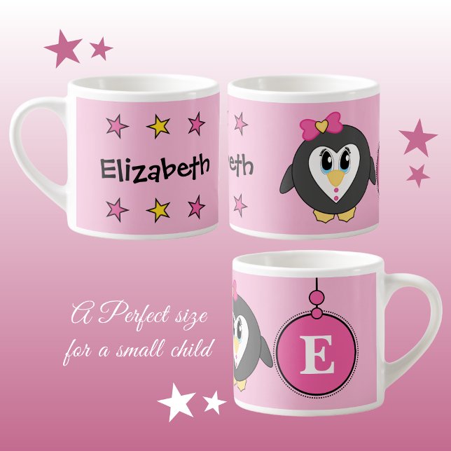 Cute penguin rosa gult med stjärnor, barn espressomugg (Skapare uppladdad)