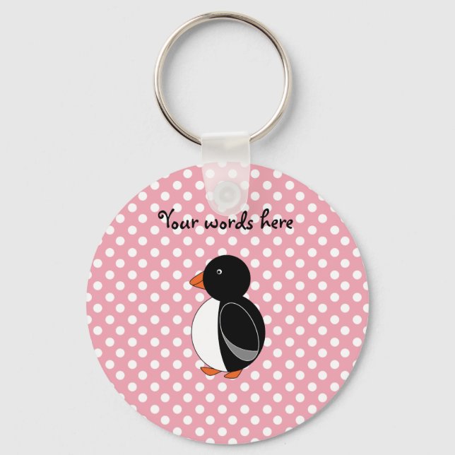 Cute penguin rosa polka dots nyckelring (Framsida)