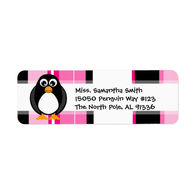 Cute Penguin Rosa Rand Returetiketter Returadress Etikett (Framsidan)