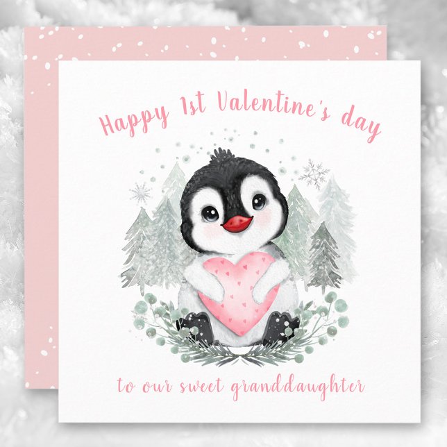 Cute Penguin rosa Valentine-dagskort Kort (Cute Penguin pink Valentine's day Card)