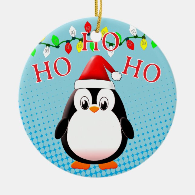 Cute Penguin Santa Hat Ljus Julgransprydnad Keramik (Framsidan)