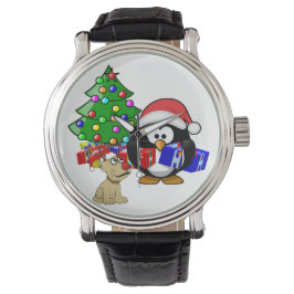 Cute Penguin Santa och Reindeer Hund Armbandsur