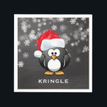 Cute Penguin Santa Snöflingor Chalkboard jul Pappersservett<br><div class="desc">Kute julpenguin som bär en julhatt, pappra blöjor av personlig julfest - Center är en söt penguin tecknad som bär en Jultomten som Anpassningsbar familj namn (eller någon anpassningsbar text), ligger under i vitt brev. Mot vintage ser man bakgrunden med utspridd, fallande snöflingor. Rustic jul med pappra blöjor i monogrammet...</div>