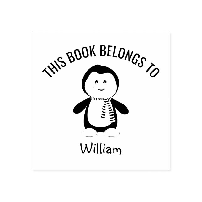 Cute Penguin Scarf Tillhören Bok till Namn Stämpel (Tryck)