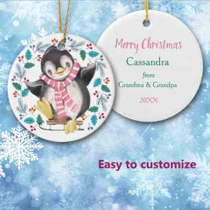 Cute Penguin Sled and Kids jul Julgransprydnad Keramik
