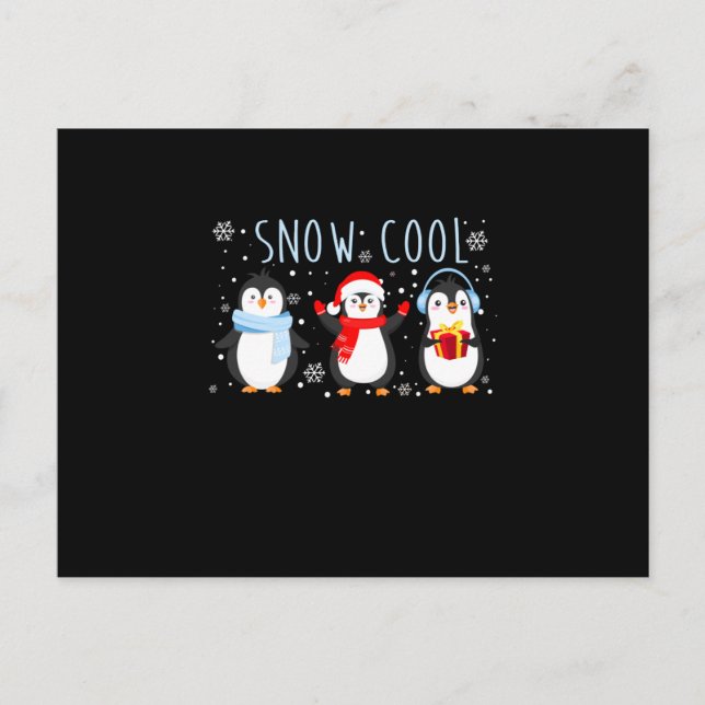 Cute Penguin Snö Coola Vinterjul Inbjudan Vykort (Framsida)