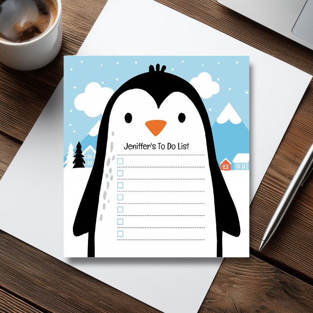 Cute Penguin Snow To Do List Children Illustration Anteckningsblock (Cute Penguin Snow To Do List Children Illustration Notepad)