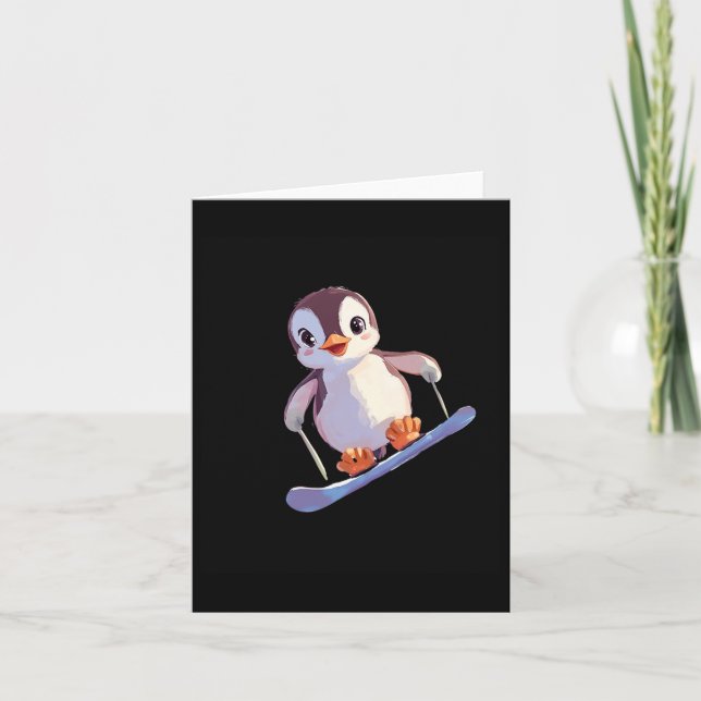 Cute Penguin Snowboarding Roligt Winter Sports Kort (Framsida)