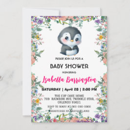 Cute penguin, söt, färglös, babyduschunge inbjudningar